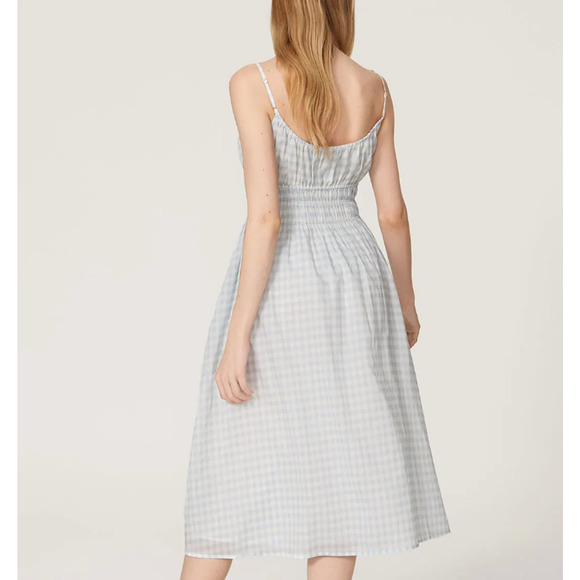 Tory Burch Blue White Gingham Beach Midi Dress MEDIUM Dorthy Ruffle Cottage $298 - Picture 3 of 9